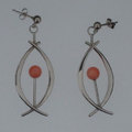 Silver dropper earringswith coral