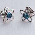 Silver Swiss blue topaz flower earrings