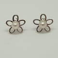 Silver Acoya Cultured pearl flower earrings