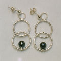 Silver Black pearl hoop earrings