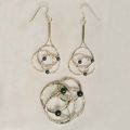  Freeform silver pearl earrings and pendant