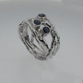 Sapphire silver birds nest ring