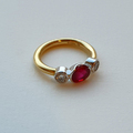 Ruby, diamond and gold engagementdress ring