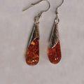 Silver amber conical earrings