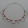 Silver, cultured pearl and coral bead necklace