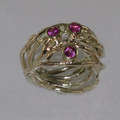 Birds nest ring with pink saphires