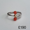 Coral gold silver bead ring