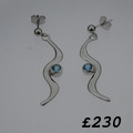 Silver wave blue topaz earrings