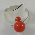 Coral Bead and Silver Ring 